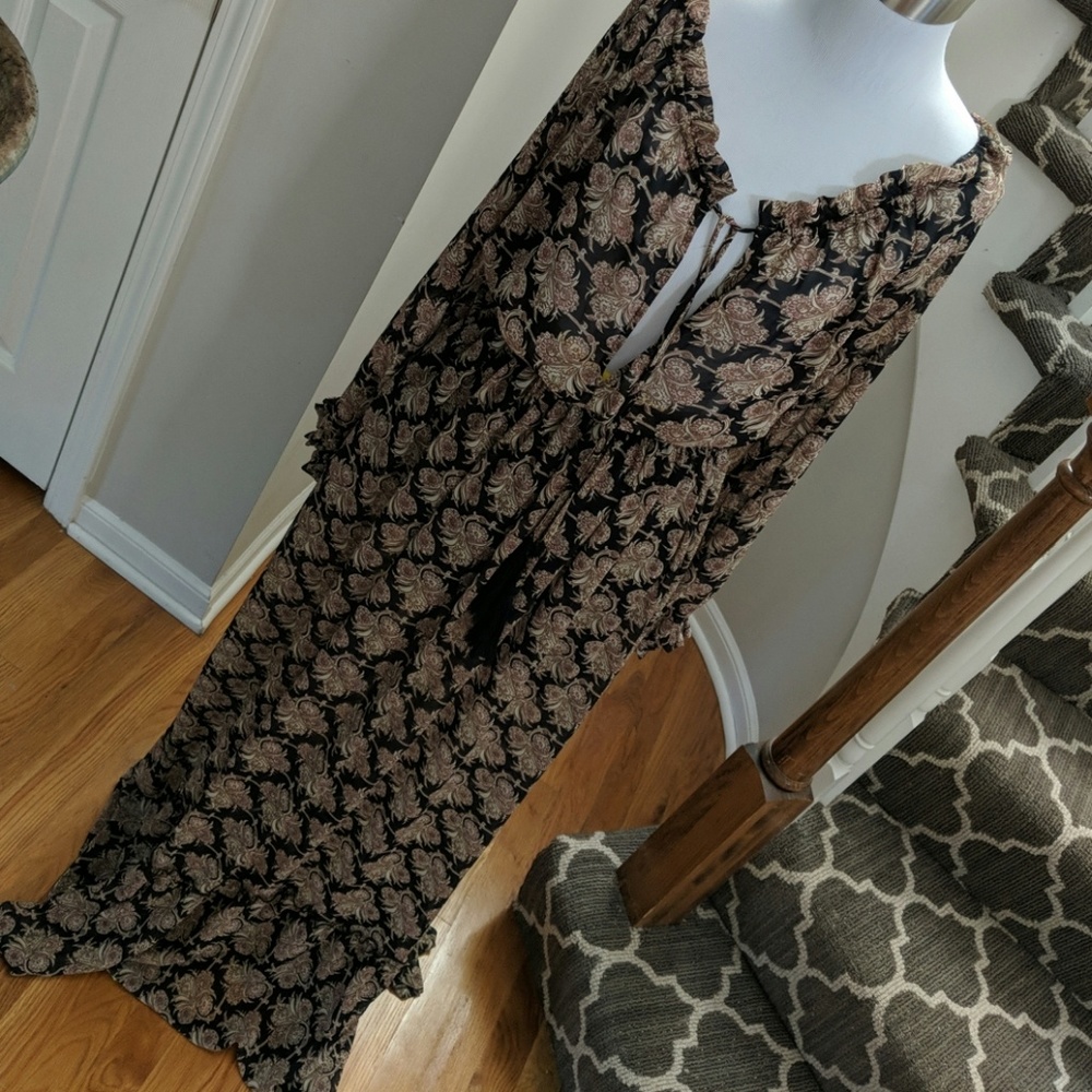 Renamed browm black maxi dress tassell M NWT